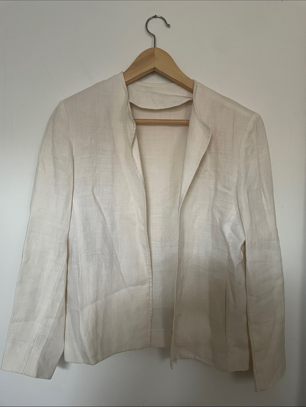 Talbots Cream Open-Front Linen Blazer